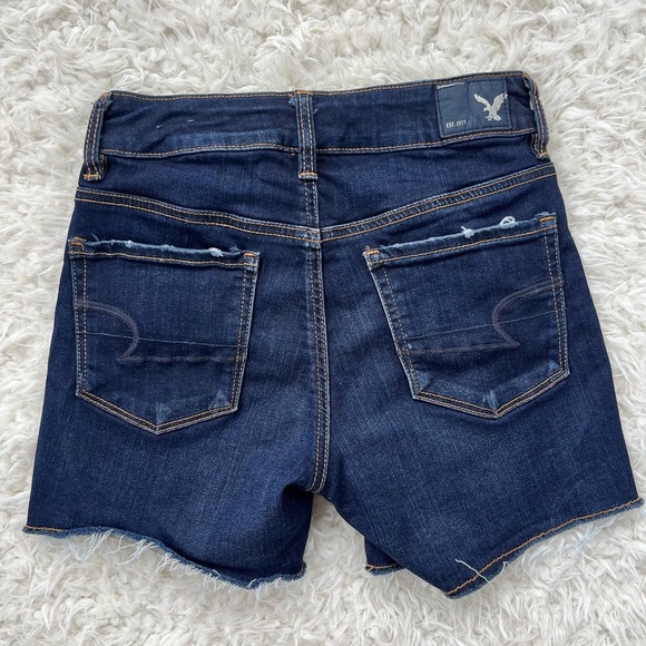 American‎ Eagle Outfitters Hi Rise Denim Shorts Blue Distressed Hem Size 0 EUC - Picture 5 of 6